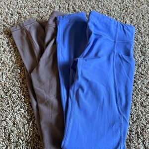 Athleta Girls Blue and Brown/Purple Leggings (sold as pair).